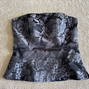 White House Black Market Black and Gray Floral strapless top